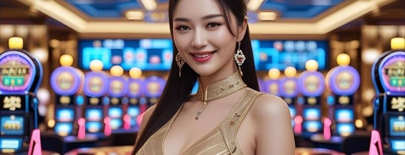 หน้าจอเกมสล็อตสีสันสดใสพร้อมวงล้อและสัญลักษณ์เกม